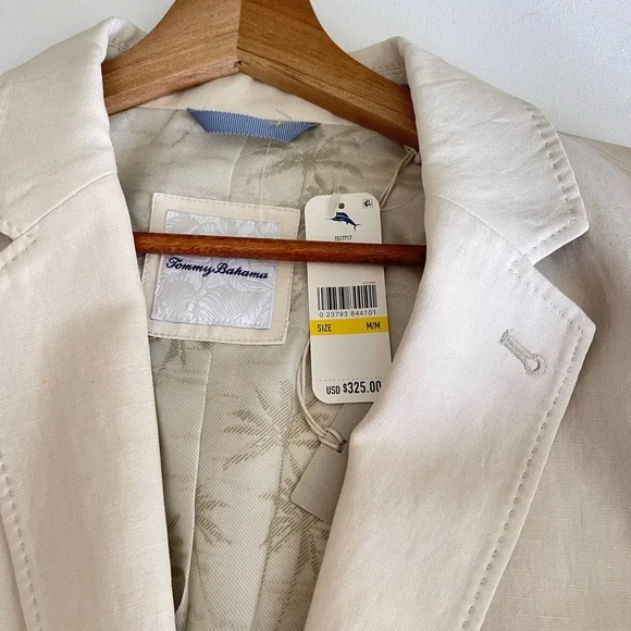 Tommy Bahama Linen Preppy Coastal KhakiJacket Blazer Sports Double Vented Medium